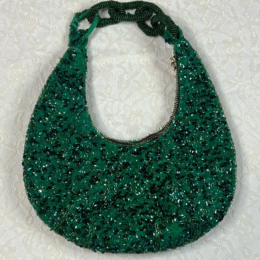 Elegant Green Beaded Women's Bag